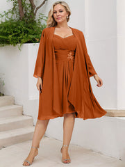 Sheath/Column Sweetheart Knee-Length Chiffon Mother of the Bride Dress With Beading Appliques Lace Sequins Pleated