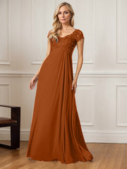 A-Line V-Neck Floor-Length Chiffon Mother of the Bride Dress