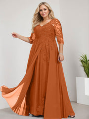 A-line V-Neck Floor-Length Lace Chiffon Mother of the Bride Dress With Sequins