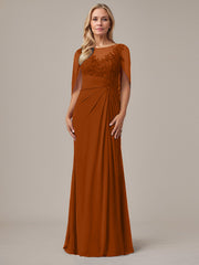 A-Line Floor-Length Boat-Neck Lace Capelet Chiffon Mother of the Bride Dress