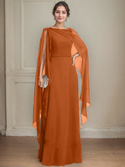 A-line Scoop Floor-Length Chiffon Mother of the Bride Dress With Bow Pleated