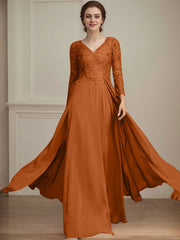 A-line V-Neck Floor-Length Lace Chiffon Mother of the Bride Dress With Sequins