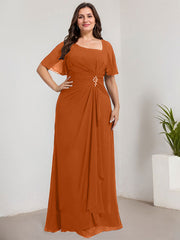A-line Asymmetrical Floor-Length Chiffon Mother of the Bride Dress With Pleated Sequins Beading