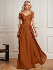 A-line V-Neck Floor-Length Chiffon Lace Mother of the Bride Dress