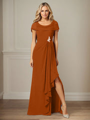 Dark Navy A-Line Side Slit Chiffon Dress Mother of the Bride Dress