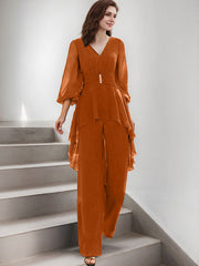 Jumpsuit/Pantsuit Puff Slevees Chiffon Mother Of The Bride Dresses