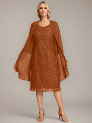 A-line Scoop Knee-Length Lace Mother of the Bride Dress With Sequins