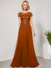 A-line Scoop Illusion Floor-Length Lace Chiffon Evening Dress With Sequins