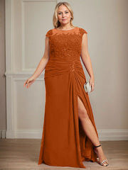 Sheath/Column Scoop Illusion Floor-Length Chiffon Lace Mother of the Bride Dress With Pleated Sequins Beading