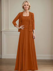 A-Line Square Neckline Chiffon Mother Of The Bride Dresses With Lace
