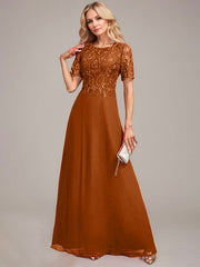 A-Line Round Neck Sequin Mother of Bride Dress With Appliques