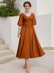 A-Line V-Neck 1/2 Sleeves Chiffon Mother Of The Bride Dresses With Lace