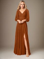 A-Line V-Neck Floor-Length Chiffon Mother of the Bride Dress