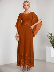 A-line Scoop Illusion Ankle-Length Lace Chiffon Mother of the Bride Dress With Sequins