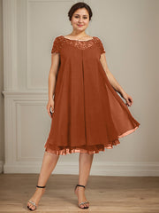 Empire Scoop Illusion Knee-Length Chiffon Lace Mother of the Bride Dress With Sequins Beading