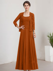 A-line Square Floor-Length Lace Chiffon Mother of the Bride Dress With Sequins
