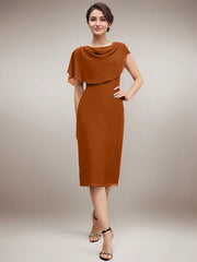 Sheath/Column Scoop Knee-Length Chiffon Mother of the Bride Dress With Beading