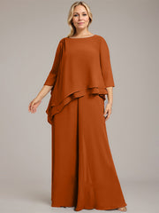 Separates Jumpsuit/Pantsuit Scoop Floor-Length Chiffon Mother of the Bride Dress With Beading