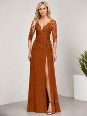 Sheath/Column V-Neck Floor-Length Lace Chiffon Mother of the Bride Dress With Sequins