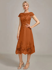 Dusty Rose A-Line Tea-Length Mother of the Bride Dress With Sequins