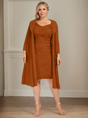 Sheath/Column V-Neck Knee-Length Lace Chiffon Mother of the Bride Dress