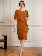 Sheath/Column Asymmetrical Knee-Length Chiffon Mother of the Bride Dress With Sequins Beading