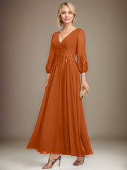 A-line V-Neck Ankle-Length Lace Chiffon Mother of the Bride Dress With Sequins