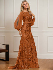 Trumpet/Mermaid Boat Neck Illusion Sweep Train Chiffon Sequin Evening Dress