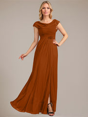 A-line Scoop Floor-Length Mesh Mother of the Bride Dress With Pleated Beading