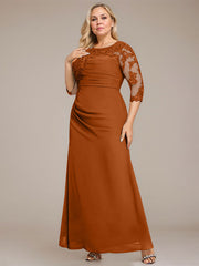 A-line Scoop Floor-Length Chiffon Lace Mother of the Bride Dress With Sequins Beading Pleated