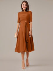 A-Line Boat-neck Pleated Chiffon Mother of the Bride Dress