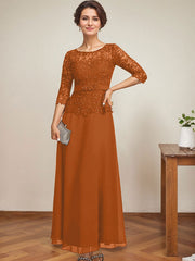A-line Scoop Illusion Ankle-Length Chiffon Lace Mother of the Bride Dress With Rhinestone Beading
