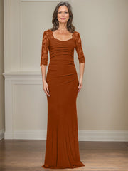 Sheath/Column Square Neckline 3/4 Sleeves Floor-Length Jersey Mother Of The Bride Dresses With Lace