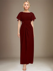 A-line Scoop Ankle-Length Chiffon Mother of the Bride Dress With Beading Pleated