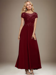 A-line Scoop Illusion Ankle-Length Lace Chiffon Mother of the Bride Dress With Sequins