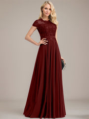 A-line Scoop Illusion Floor-Length Lace Chiffon Mother of the Bride Dress