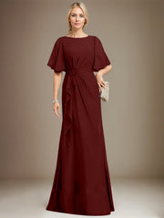 A-line Scoop Floor-Length Chiffon Mother of the Bride Dress With Cascading Ruffles Beading Sequins