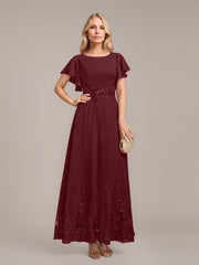 A-line Scoop Ankle-Length Lace Chiffon Mother of the Bride Dress With Sequins