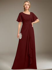 A-line Asymmetrical Floor-Length Chiffon Mother of the Bride Dress With Pleated Beading Sequins