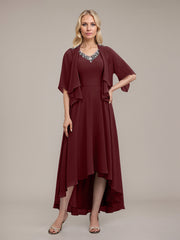 A-line V-Neck Asymmetrical Chiffon Mother of the Bride Dress With Beading Sequins