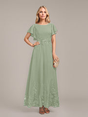 A-line Scoop Ankle-Length Lace Chiffon Mother of the Bride Dress With Sequins