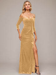 Sheath/Column Off the Shoulder Floor-Length Velvet Evening Dress With Cascading Ruffles