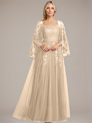 A-line Square Floor-Length Tulle Lace Sequin Mother of the Bride Dress