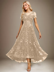 A-line Scoop Illusion Asymmetrical Sequin Lace Evening Dress