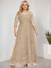 A-line Scoop Illusion Floor-Length Tulle Lace Mother of the Bride Dress With Sequins