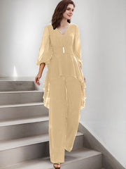 Jumpsuit/Pantsuit Puff Slevees Chiffon Mother Of The Bride Dresses