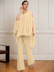 Separates Jumpsuit/Pantsuit V-Neck Floor-Length Chiffon Mother of the Bride Dress With Beading