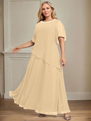 A-line Scoop Ankle-Length Chiffon Mother of the Bride Dress With Beading