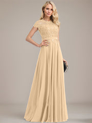 A-line Scoop Illusion Floor-Length Lace Chiffon Mother of the Bride Dress