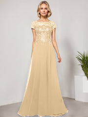 A-line Scoop Illusion Floor-Length Lace Chiffon Evening Dress With Sequins